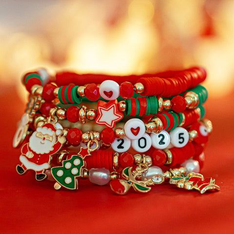 Christmas Candy Polymer Clay CCB Bracelet Set | Geometric Beaded Bracelet | Mixed Color Christmas Jewelry