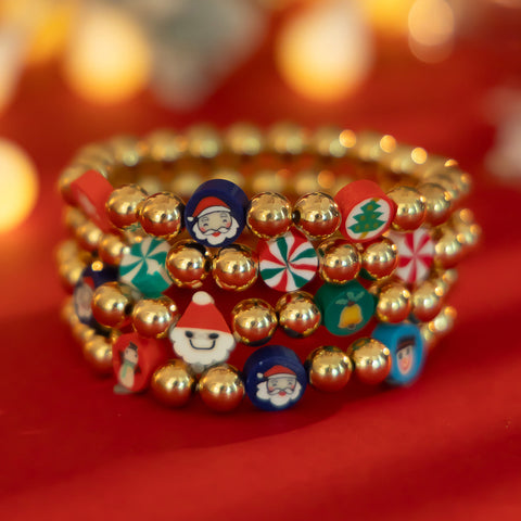 Christmas Candy Polymer Clay CCB Bracelet Set | Geometric Beaded Bracelet | Mixed Color Christmas Jewelry