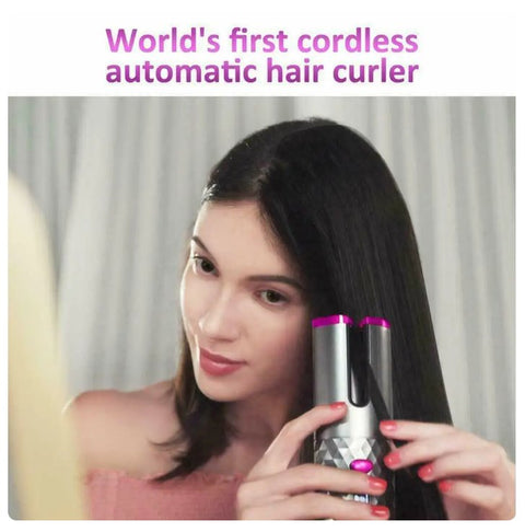 Cordless Automatic Hair Curler – Rechargeable Portable Curling Iron with Digital Temperature Display (UAE)