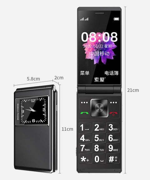 Large Screen Double Display Flip Button Mobile Phone for Elderly – GSM Senior Phone UAE