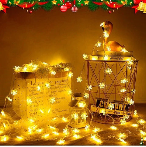 LED Small Flashing String Lights with Stars & Snowflakes – Battery Operated Christmas Decoration UAE