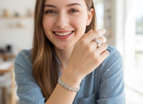 Sparkle Sunburst Cuff Bracelet & Ring Set in UAE – Gold & Silver Sunflower Crystal Jewelry for Women, Party & Gift Set