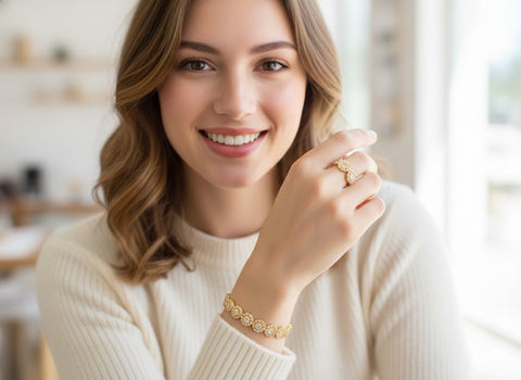 Sparkle Sunburst Cuff Bracelet & Ring Set in UAE – Gold & Silver Sunflower Crystal Jewelry for Women, Party & Gift Set